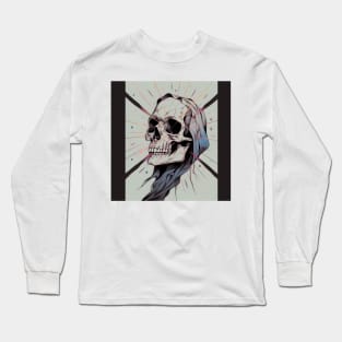 An Ink Illustration of a Skull Long Sleeve T-Shirt